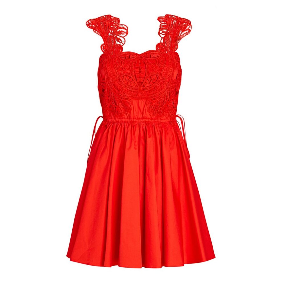 Self-Portrait Red Macrame Lace Cotton Dress